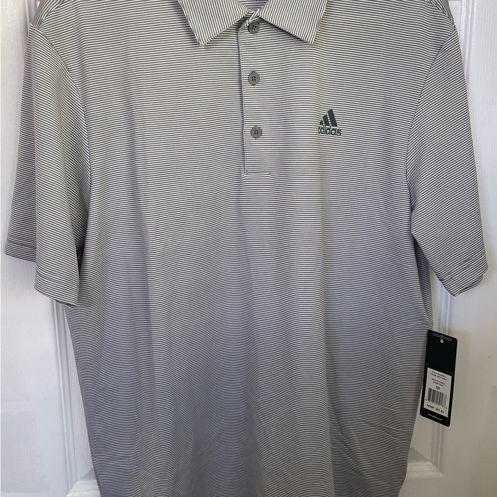 Adidas Gray Golf Polo Ottoman Stripe Size M Style # ADVR0875